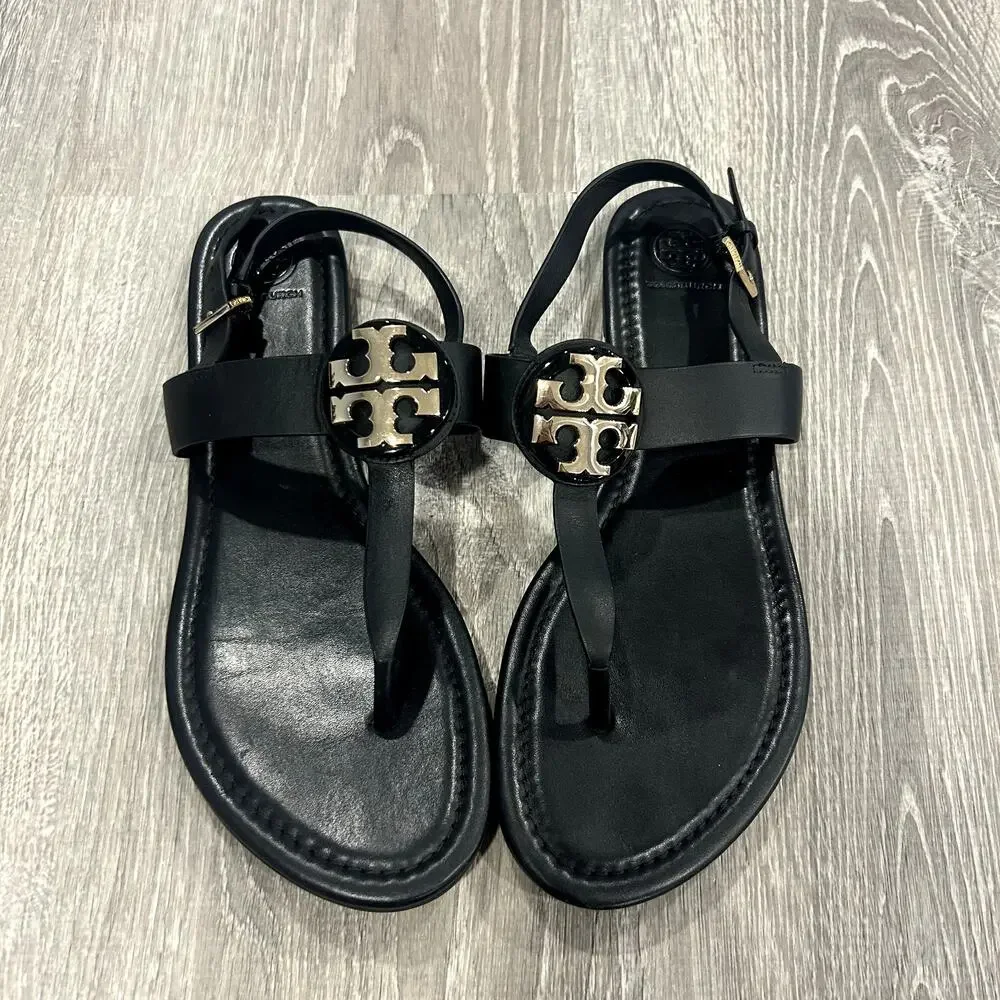 Tory Burch Black Bryce Logo Thong Sandal Size 10.5